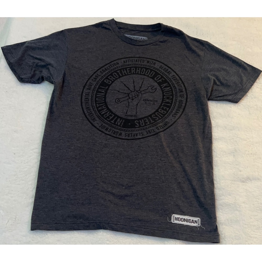 Hoonigan Mens Knucklebusters Graphic T-Shirt Charcoal Grey Medium Heathered Tee